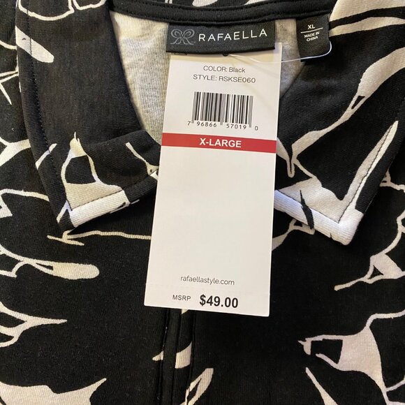 Rafaella $49 Sleeveless Black & White Leaf Print Collared Polo Shirt XL NWT - Picture 12 of 12